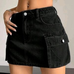 Denim Black Cargo Skirt (size S)